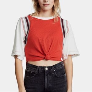 Free People Movement She’s A Rainbow Red White Crop Top